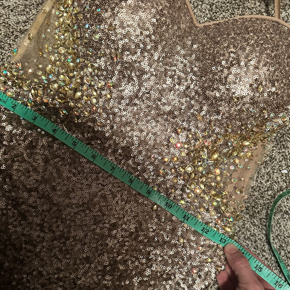 Gold sequin sweetheart neckline formal gown